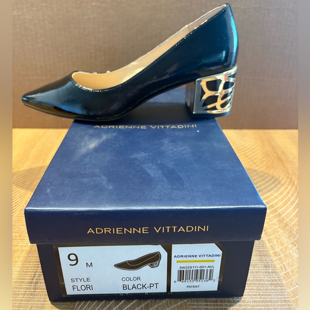 Adrienne Vittadini Womens Flori Metallic Heel Pumps Black AV-FLORI Size 9